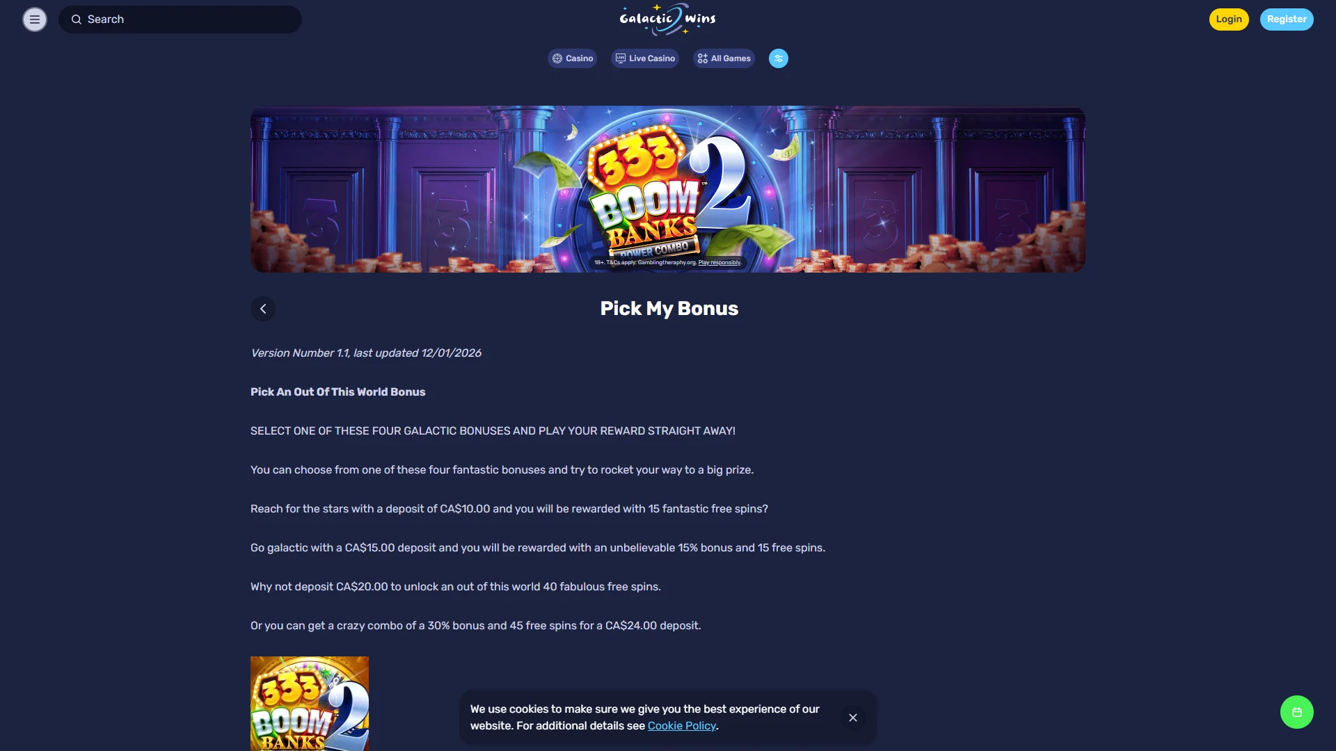 Current Galaxyno bonus offers