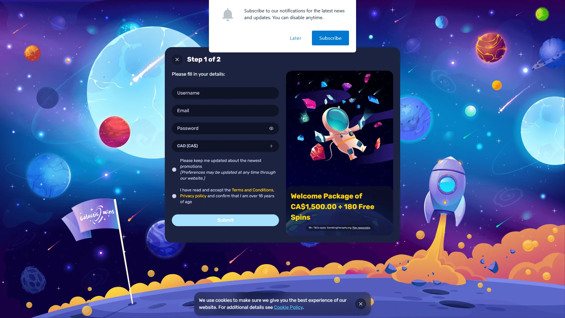 Signing up at Galaxyno